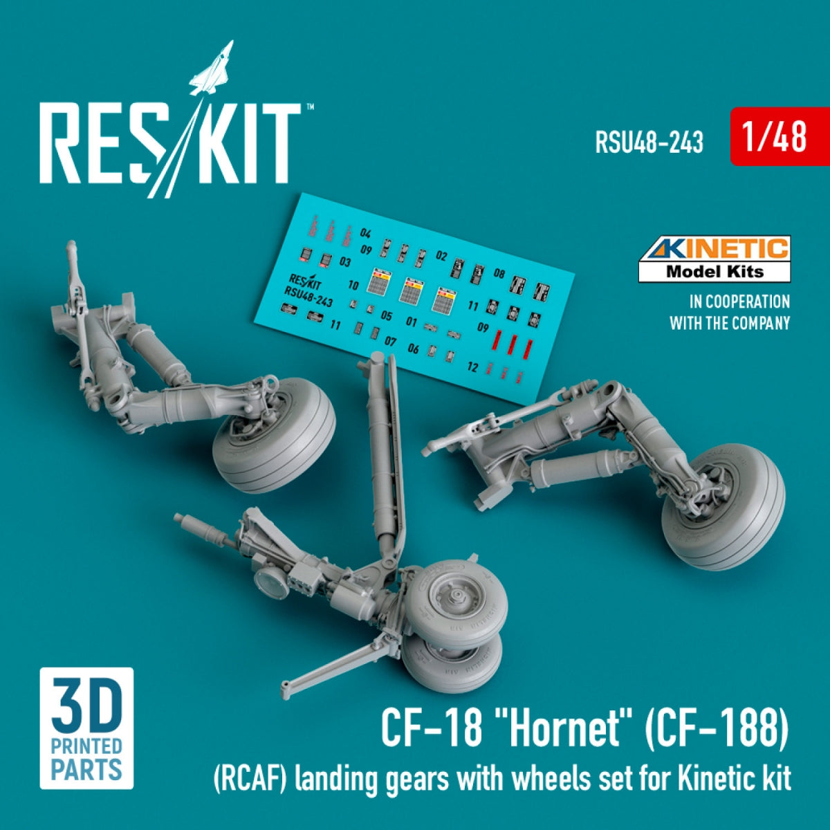 Train d&amp;#39;atterrissage avec roues RESKIT RSU48-0243 CF-18 « Hornet » (CF-188) (RCAF) pour maquette Kinetic (impression 3D) à l&amp;#39;échelle 1/48