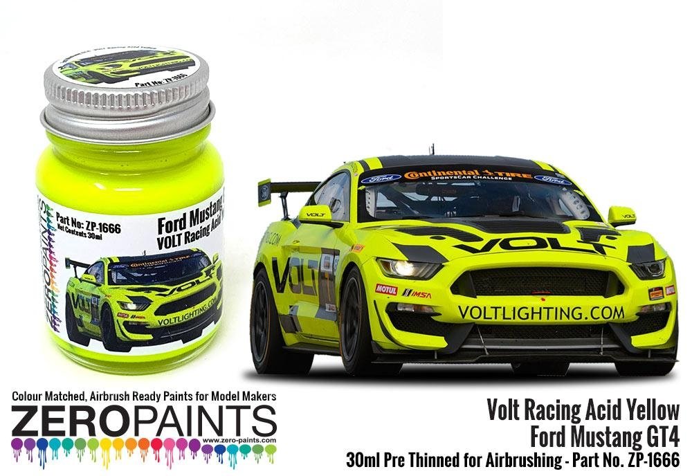 Peinture Zero Paints 1666 Volt Racing Jaune Acide pour Ford Mustang GT4 30 ml 