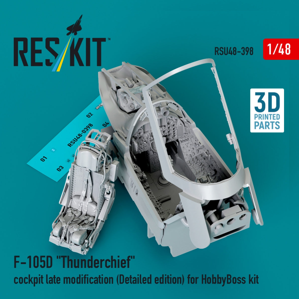 RESKIT RSU48-0398 F-105D &amp;quot;Thunderchief&amp;quot; cockpit late modification (Detailed edition) for HobbyBoss kit (3D Printed) 1/48 – Bild 2