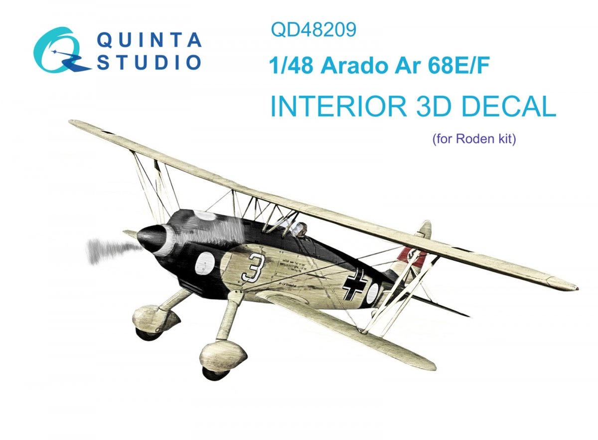 Quinta Studio QD48209 Arado Ar 68 E/F 3D-Printed & coloured Interior on decal paper (Roden) 1/48
