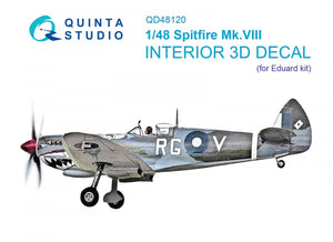 Quinta Studio QD48120 Spitfire Mk.VIII 3D-Printed &amp;amp; coloured Interior on decal paper (Eduard) 1/48
