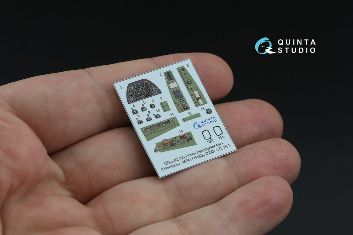 Quinta Studio QDS-72196 Bristol Beaufighter Mk.I 3D-Printed &amp;amp; coloured Interior on decal paper (Hasegawa/MPM/Hobby2000) (small version) 1/72 – immagine 3