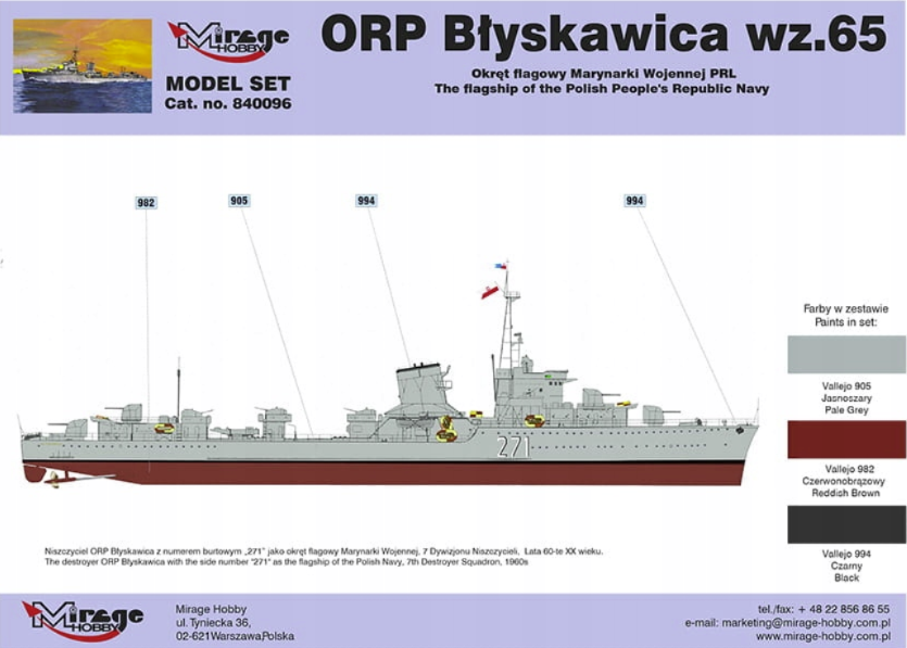 Mirage Hobby 840096 ORP Błyskawica wz.65 Okręt flagowy Marynarki Wojennej PRL MODEL SET 1/400 – imagen 2