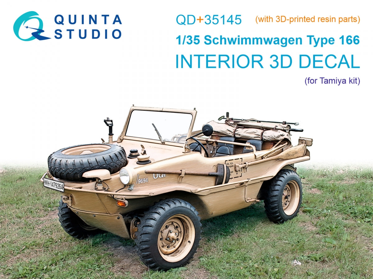 Quinta Studio QD+35145 Schwimmwagen Type 166 3D-Printed &amp; colored Interior on decal paper (Tamiya) (with 3D-printed resin parts) 1/35
