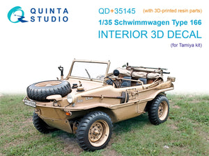 Quinta Studio QD+35145 Schwimmwagen Type 166 3D-Printed &amp;amp; coloured Interior on decal paper (Tamiya) (with 3D-printed resin parts) 1/35