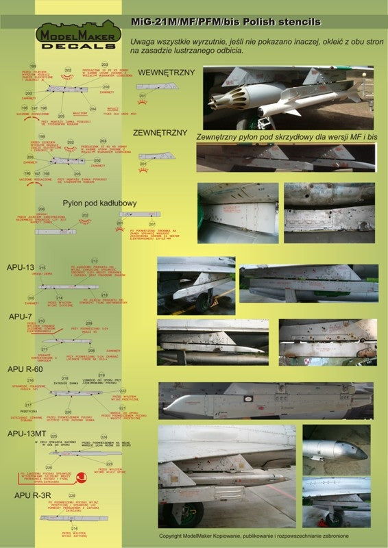 ModelMaker Decals D48020 MiG-21PFM/M/MF/bis/UM Polish stencils 1/48 – zdjęcie 9