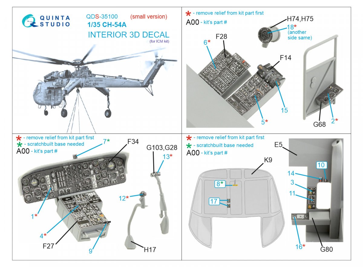 Quinta Studio QDS-35100 CH-54A 3D-Printed &amp;amp; coloured Interior on decal paper (ICM) (Small version) 1/35 – imagen 2