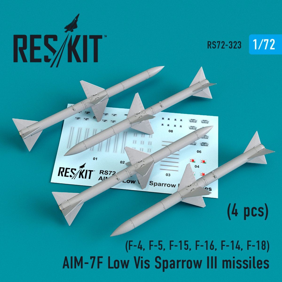 RESKIT RS72-0323 MISSILES AIM-7F SPARROW III À FAIBLE VISUALISATION (4 PIÈCES) 1/72