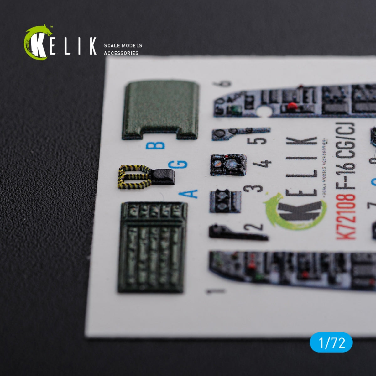 KELIK K72108 F-16 CG/CJ interior 3D decals for Academy kit 1/72 – immagine 6