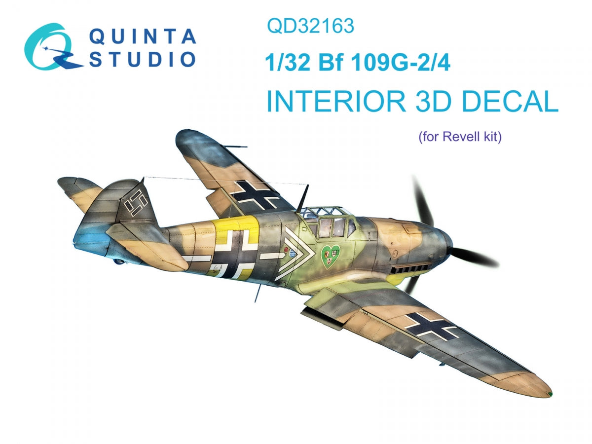Quinta Studio QD32163 Bf 109G-2/4 3D-Printed &amp;amp; coloured Interior on decal paper (Revell) 1/32