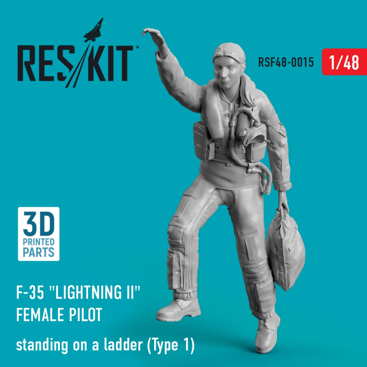 RESKIT RSF48-0015 F-35 "LIGHTNING II" FEMALE PILOT STANDING ON A LADDER (TYPE 1) (3D PRINTED) 1/48