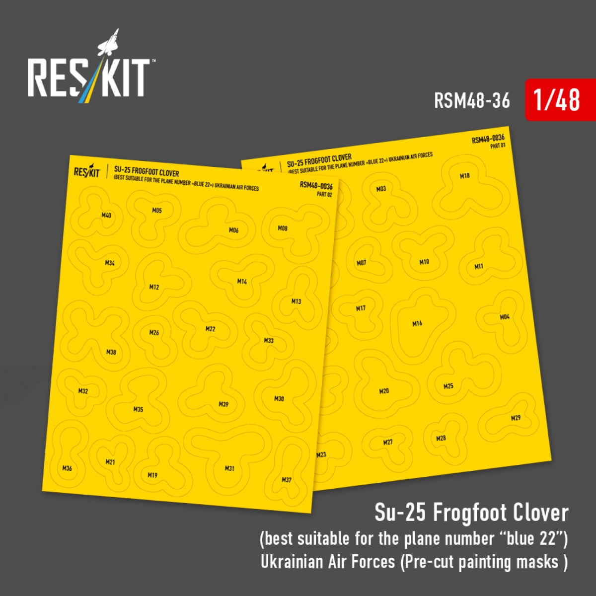 RESKIT RSM48-0036 Su-25 Frogfoot Clover (best suitable for the plane number “blue 22”) Ukrainian Air Forces (Pre-cut painting masks )1/48