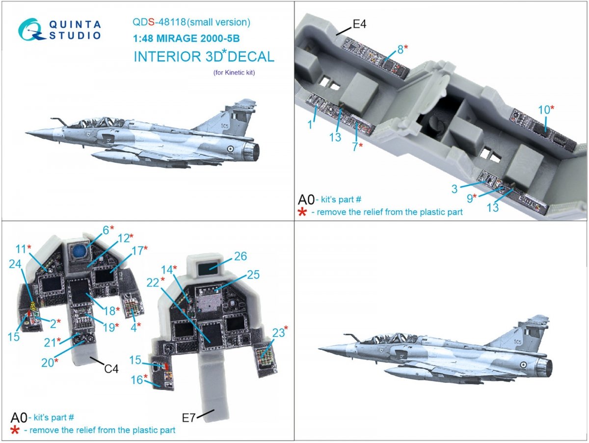 Quinta Studio QDS-48118 Mirage 2000-5B 3D-Printed &amp;amp; coloured Interior on decal paper (Kinetic) (Small version) 1/48 – Bild 10
