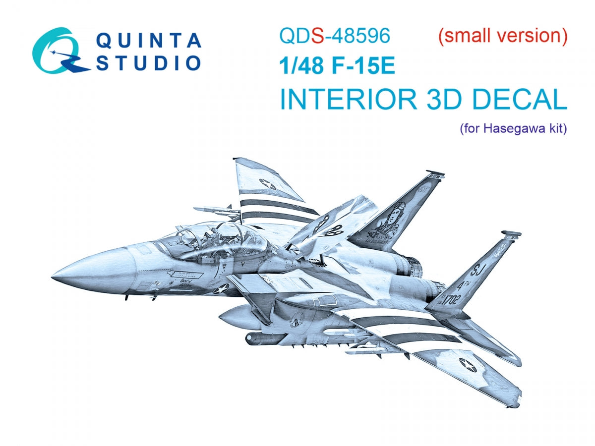 Quinta Studio QDS-48596 F-15E 3D-Printed &amp;amp; coloured Interior on decal paper (Hasegawa) (Small version) 1/48