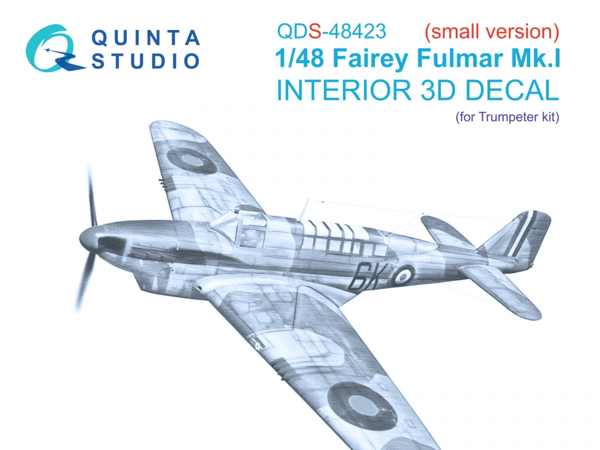 Quinta Studio QDS-48423 Fairey Fulmar Mk.I 3D-Printed &amp;amp; coloured Interior on decal paper (Trumpeter) (Small version) 1/48