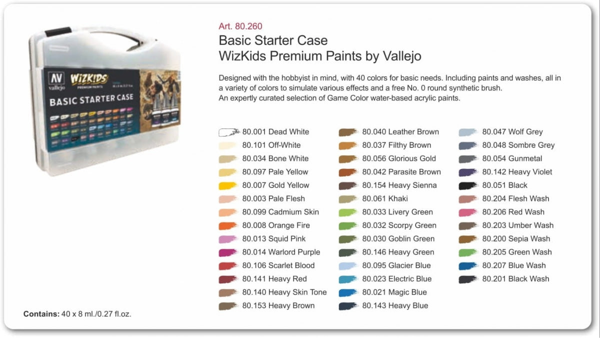 Vallejo 80260 Wizkids Basic Starter Case 40x8ml + brush – Bild 2