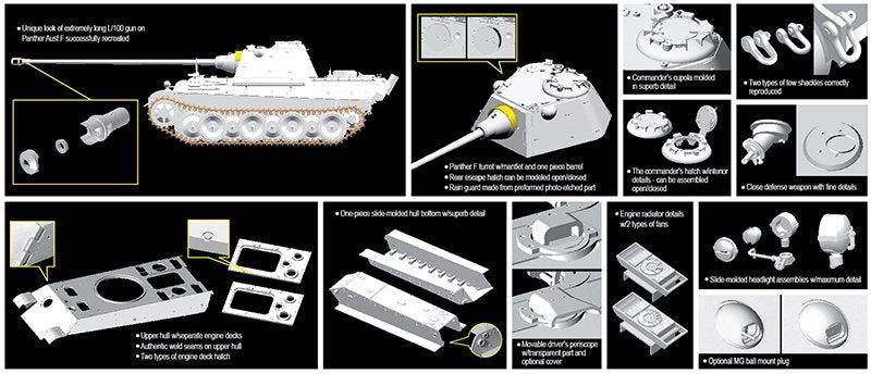Dragon 6799 Panther Ausf.F w/7.5cm KwK42 L/100 1/35 – imagen 3