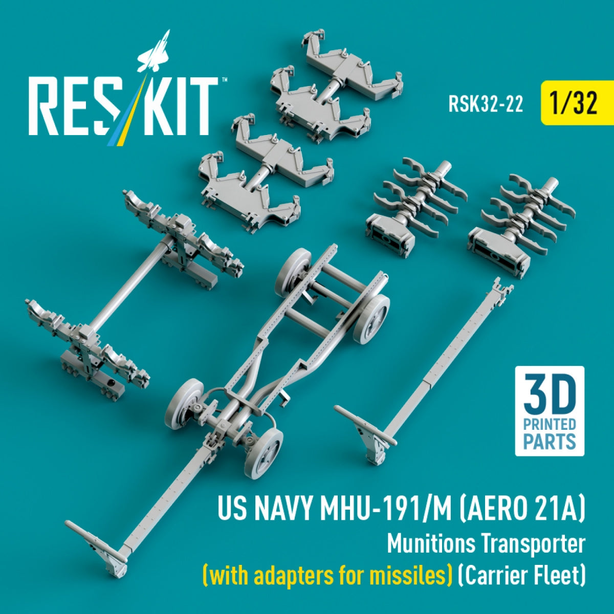 RESKIT RSK32-0022 US NAVY MHU-191/M (AERO 21A) Munitions Transporter (with adapters for bombs) (Carrier Fleet) (3D Printed model kit) 1/32 – immagine 4