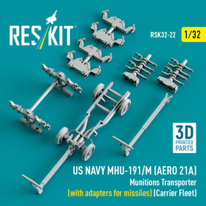 RESKIT RSK32-0022 US NAVY MHU-191/M (AERO 21A) Munitions Transporter (with adapters for bombs) (Carrier Fleet) (3D Printed model kit) 1/32 – immagine 4
