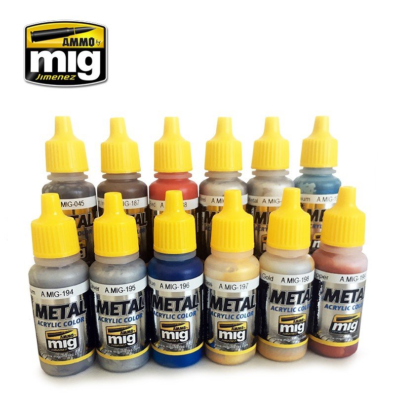 AMMO of Mig Jimenez 7175 METALLIC COLORS SET (12x17ml) – imagen 2