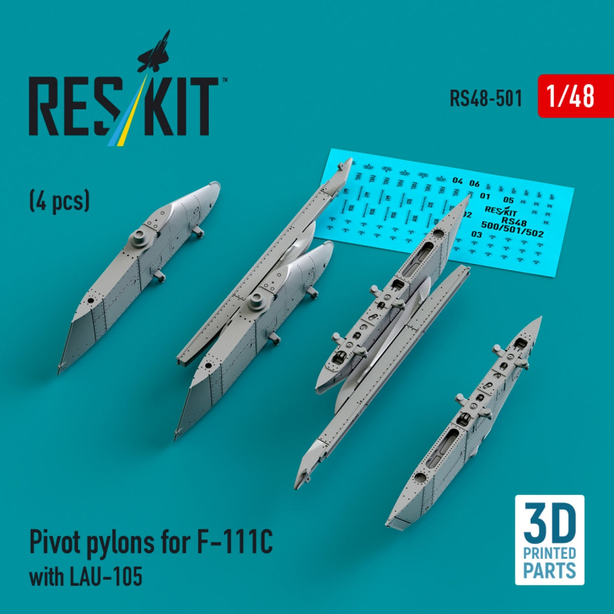 RESKIT RS48-0501 Pivot pylons for F-111C with LAU-105 (4 pcs) (3D Printed) 1/48