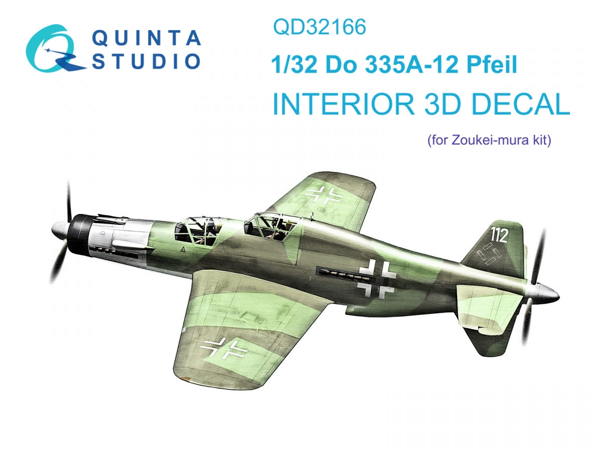 Quinta Studio QD32166 Do 335A-12 3D-Printed & coloured Interior on decal paper (Zoukei-Mura) 1/32