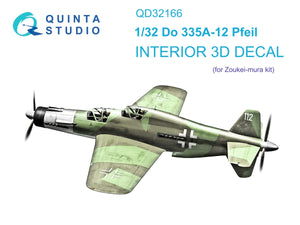 Quinta Studio QD32166 Do 335A-12 3D-Printed &amp;amp; coloured Interior on decal paper (Zoukei-Mura) 1/32