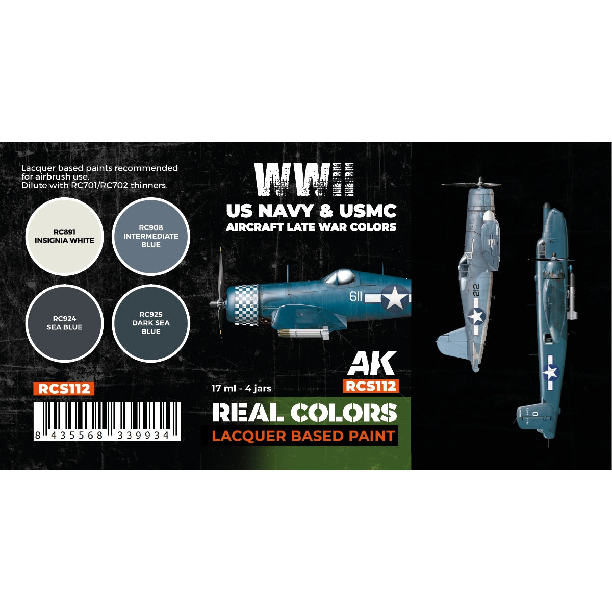 AK Interactive RCS112 WWII US Navy &amp;amp; USMC Aircraft Late War Colors 4x17ml – immagine 2