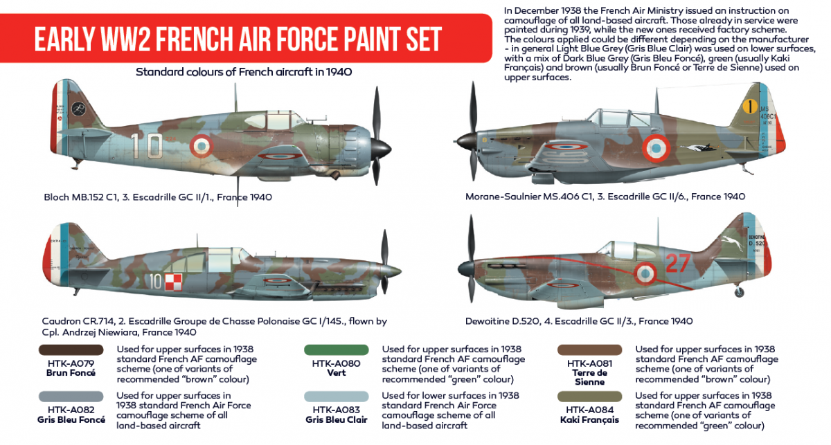 Hataka HTK-AS16 Early WW2 French Air Force paint set (6x17ml) – imagen 2