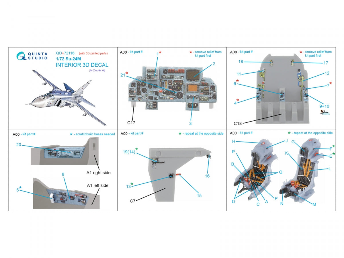 Quinta Studio QD+72116 Su-24M 3D-Printed coloured Interior on decal paper (Zvezda) (with 3D-printed resin part) 1/72 – Bild 11
