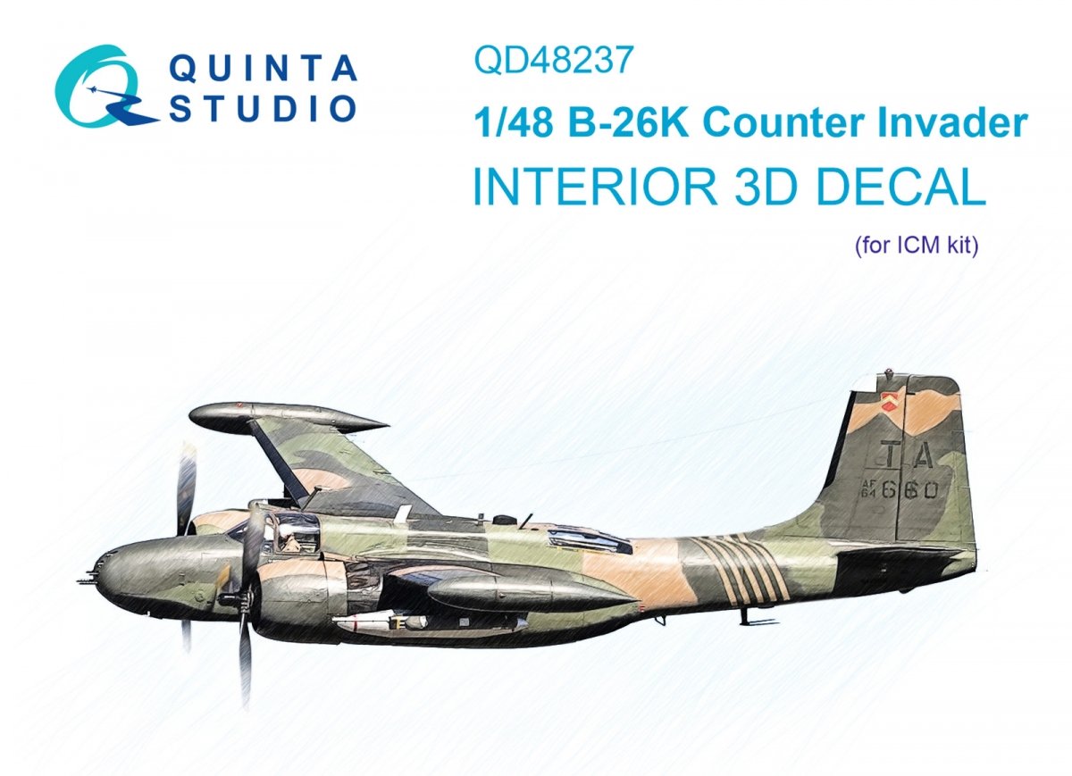 Intérieur imprimé en 3D et coloré sur papier décalcomanie Quinta Studio QD48237 B-26K (ICM) 1/48