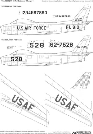 HobbyDecal TC48024V1 JASDF F-86 Tail Codes ver 1 1/48 – imagen 2