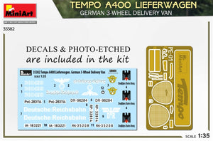 MiniArt 35382 TEMPO A400 LIEFERWAGEN. GERMAN 3-WHEEL DELIVERY VAN 1/35 – imagen 2