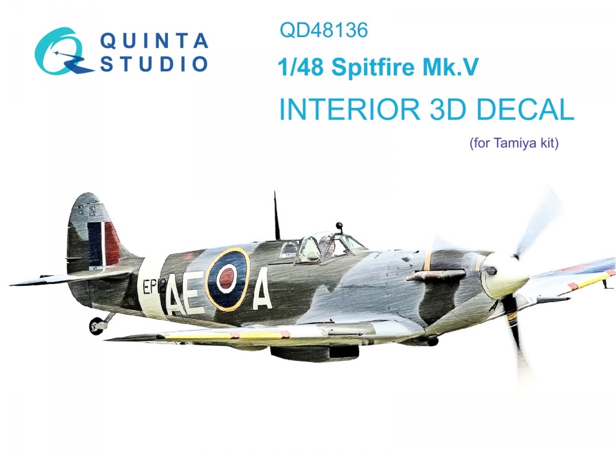 Intérieur imprimé en 3D et coloré sur papier décalcomanie Quinta Studio QD48136 Spitfire Mk.V (Tamiya) 1/48
