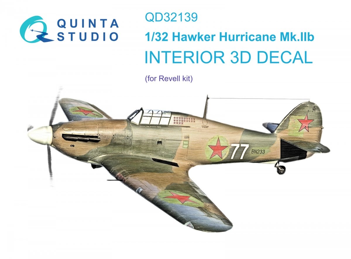 Intérieur imprimé en 3D et coloré sur papier décalcomanie (Revell) pour le Hawker Hurricane Mk.IIb (Quinta Studio QD32139), échelle 1/32