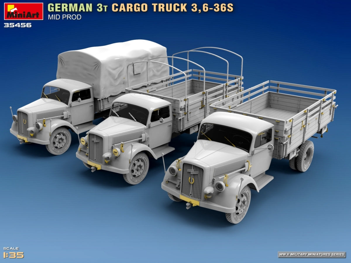 Miniart 35456 GERMAN 3T CARGO TRUCK 3,6-36S MID PROD 1/35 – immagine 4