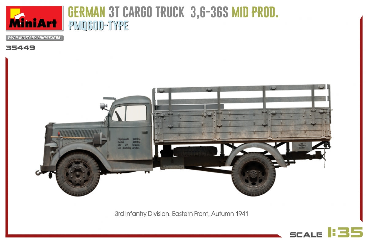Miniart 35449 GERMAN 3T CARGO TRUCK 3,6-36S MID PROD. PMQ600-TYPE 1/35 – immagine 13