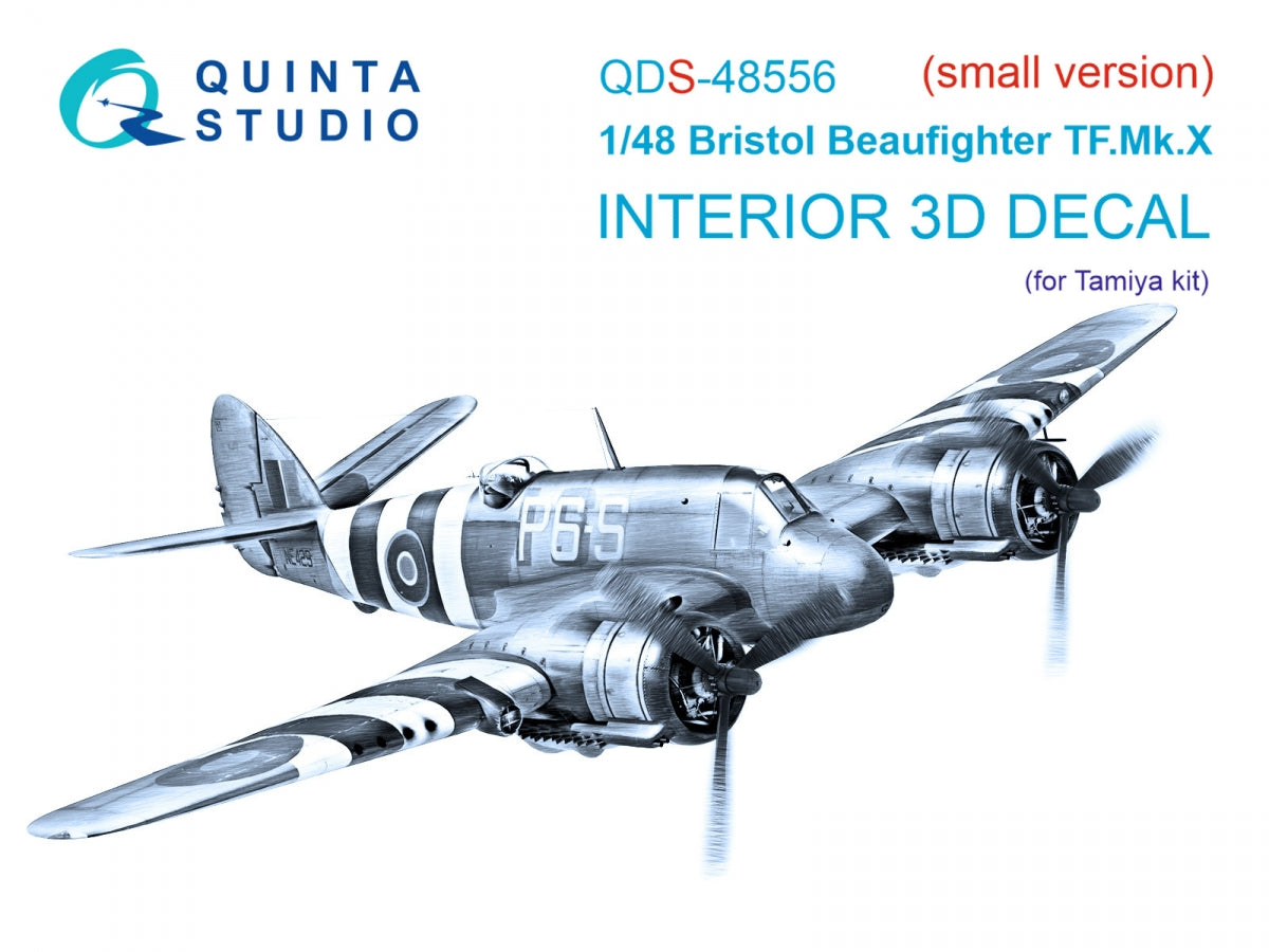 Quinta Studio QDS-48556 Bristol Beaufighter TF.Mk.X 3D-Printed &amp; colored Interior on decal paper (Tamiya) (small version) 1/48