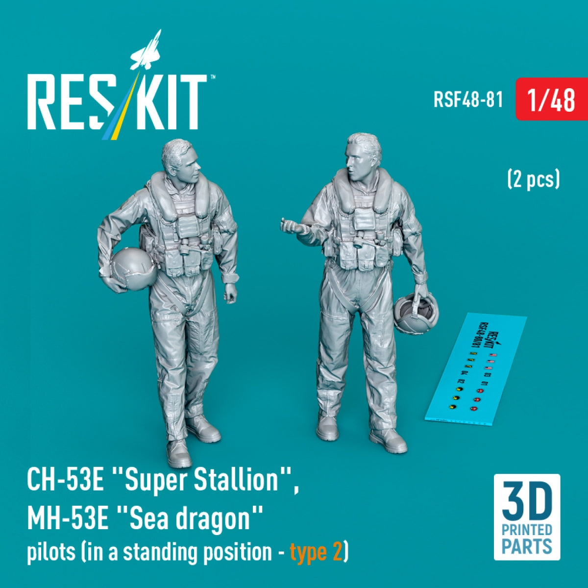 RESKIT RSF48-0081 Pilotes CH-53E « Super Stallion », MH-53E « Sea Dragon » (position debout - type 2) (2 pièces) (Impression 3D) 1/48