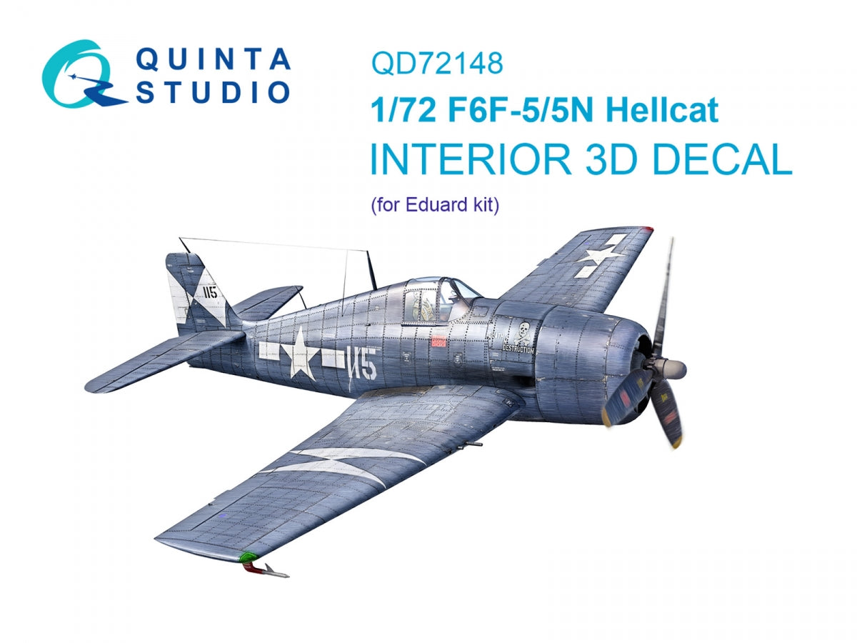 Quinta Studio QD72148 F6F-5 Hellcat 3D-Printed coloured Interior on decal paper (Eduard) 1/72