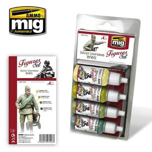 AMMO de Mig Jimenez 7023 Uniformes soviétiques Seconde Guerre mondiale Figurine Set 4x17ml