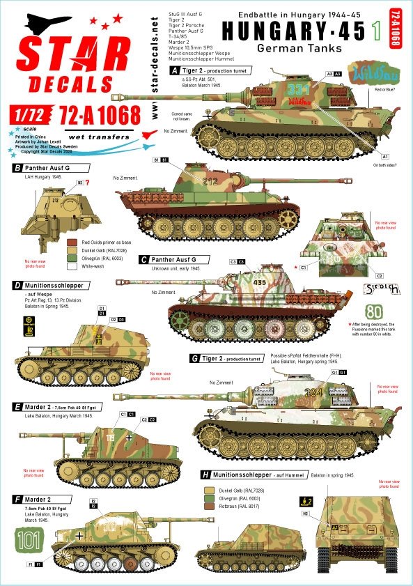 Star Decals 72-A1068 Hongrie 45 n° 1. 1/72