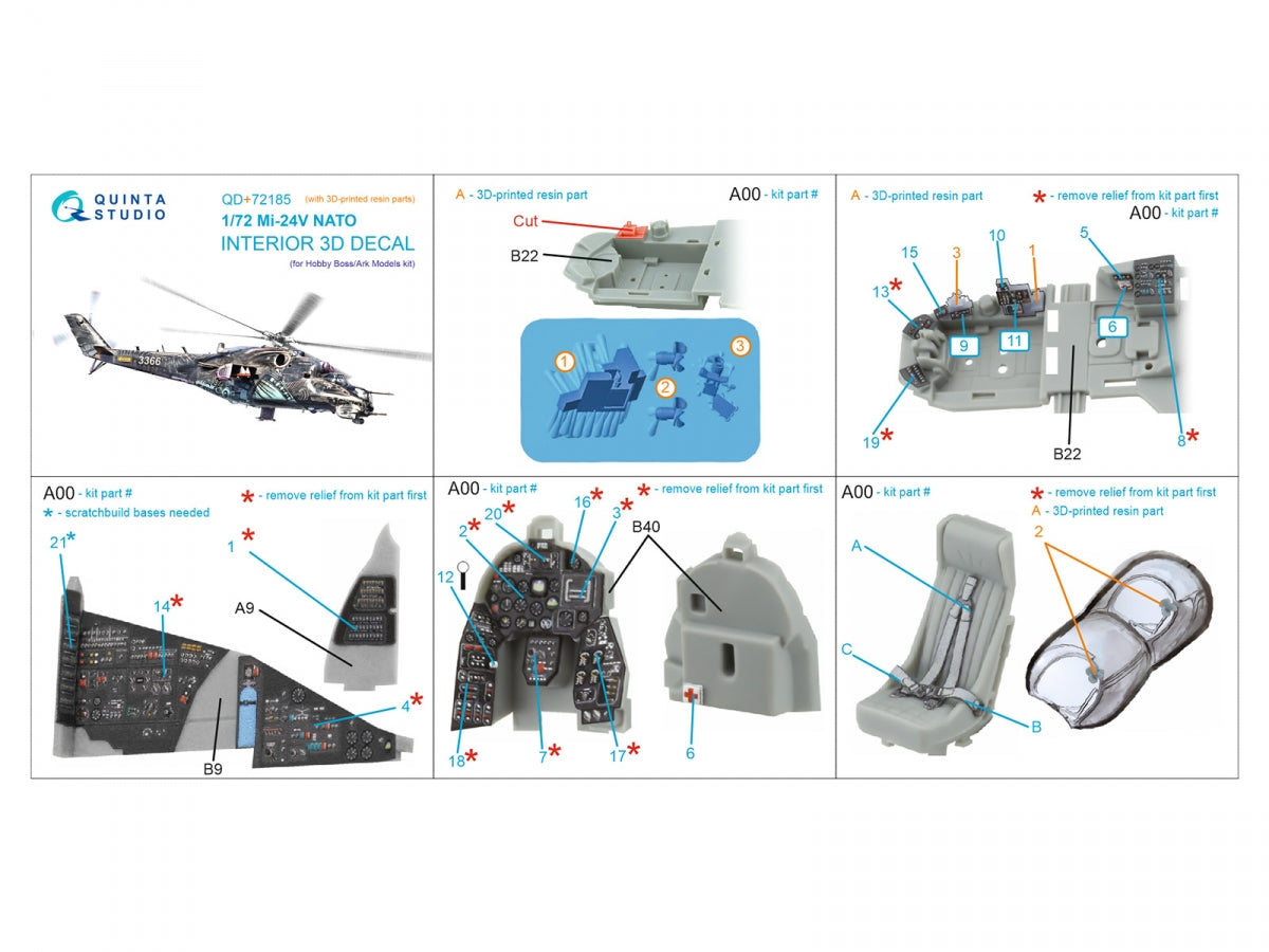 Quinta Studio QD+72185 Mi-24V NATO 3D-Printed &amp;amp; coloured Interior on decal paper (Hobby Boss/ARK Models) (with 3D-printed resin parts) 1/72 – imagen 13
