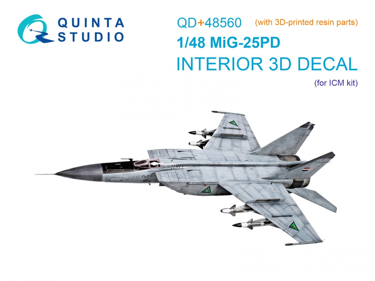 Quinta Studio QD+48560 MiG-25PD 3D-Printed & coloured Interior on decal paper (ICM) (with 3D-printed resin parts) 1/48