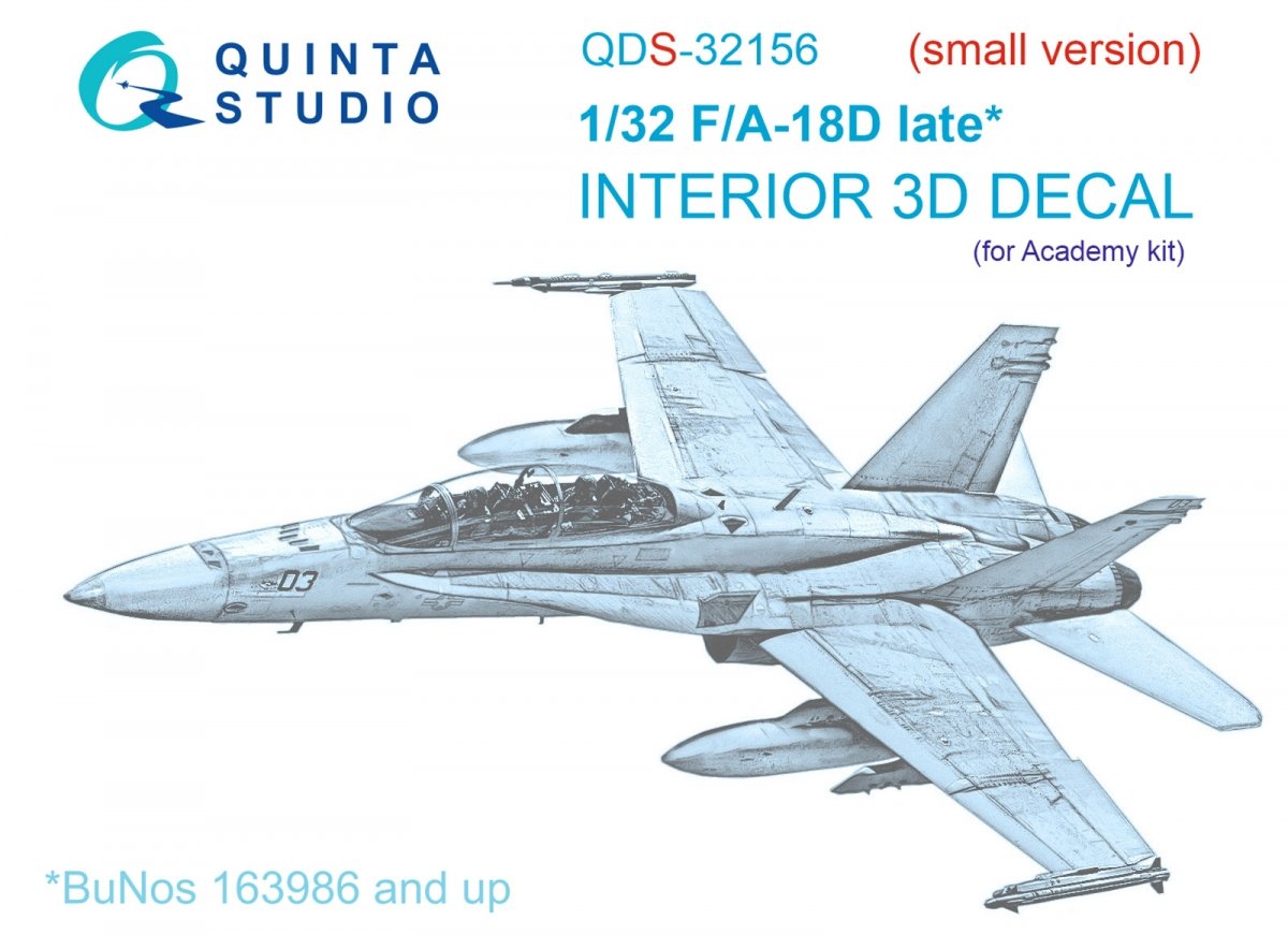 Quinta Studio QDS-32156 F/A-18D late 3D-Printed &amp;amp; coloured Interior on decal paper (Academy) (Small version) 1/32