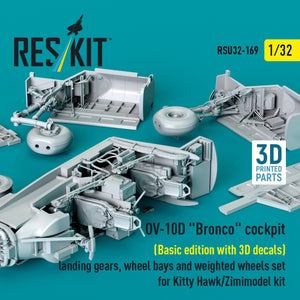 RESKIT RSU32-0169 OV-10D &amp;quot;Bronco&amp;quot; cockpit (Basic edition with 3D decals) landing gears, wheel bays and weighted wheels set for Kitty Hawk/Zimimodel kit (3D Printed) 1/32 – image 2