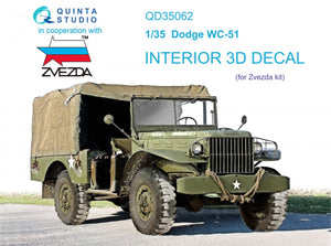 Quinta Studio QD35062 Dodge WC-51 3D-Printed &amp;amp; coloured Interior on decal paper (Zvezda) 1/35