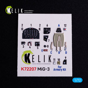 Kelik K72207 MiG-3 - interior 3D decals for Armory kit 1/72