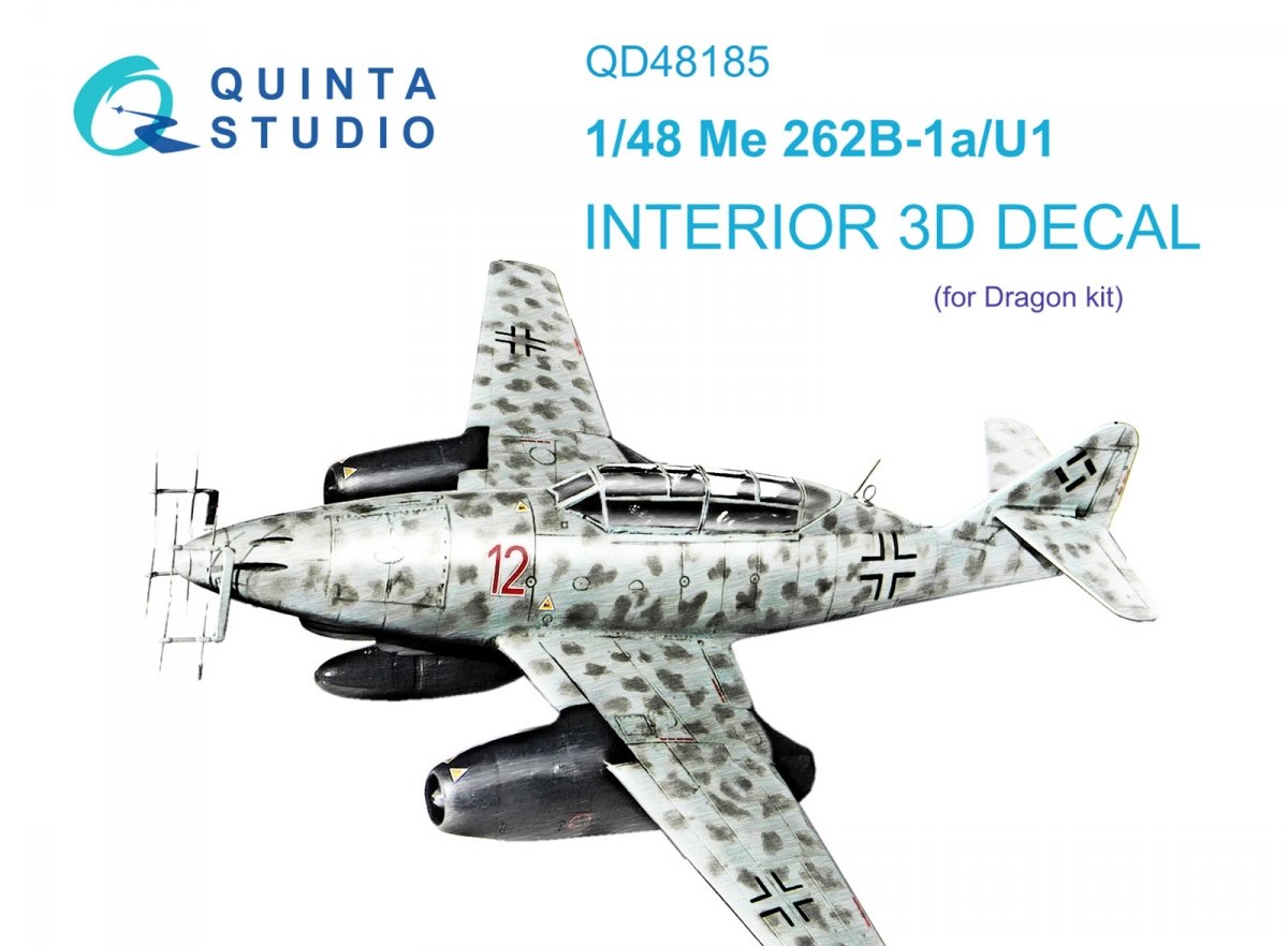 Quinta Studio QD48185 Me 262B-1a/U1 3D-Printed &amp; colored Interior on decal paper (for Dragon ) 1/48
