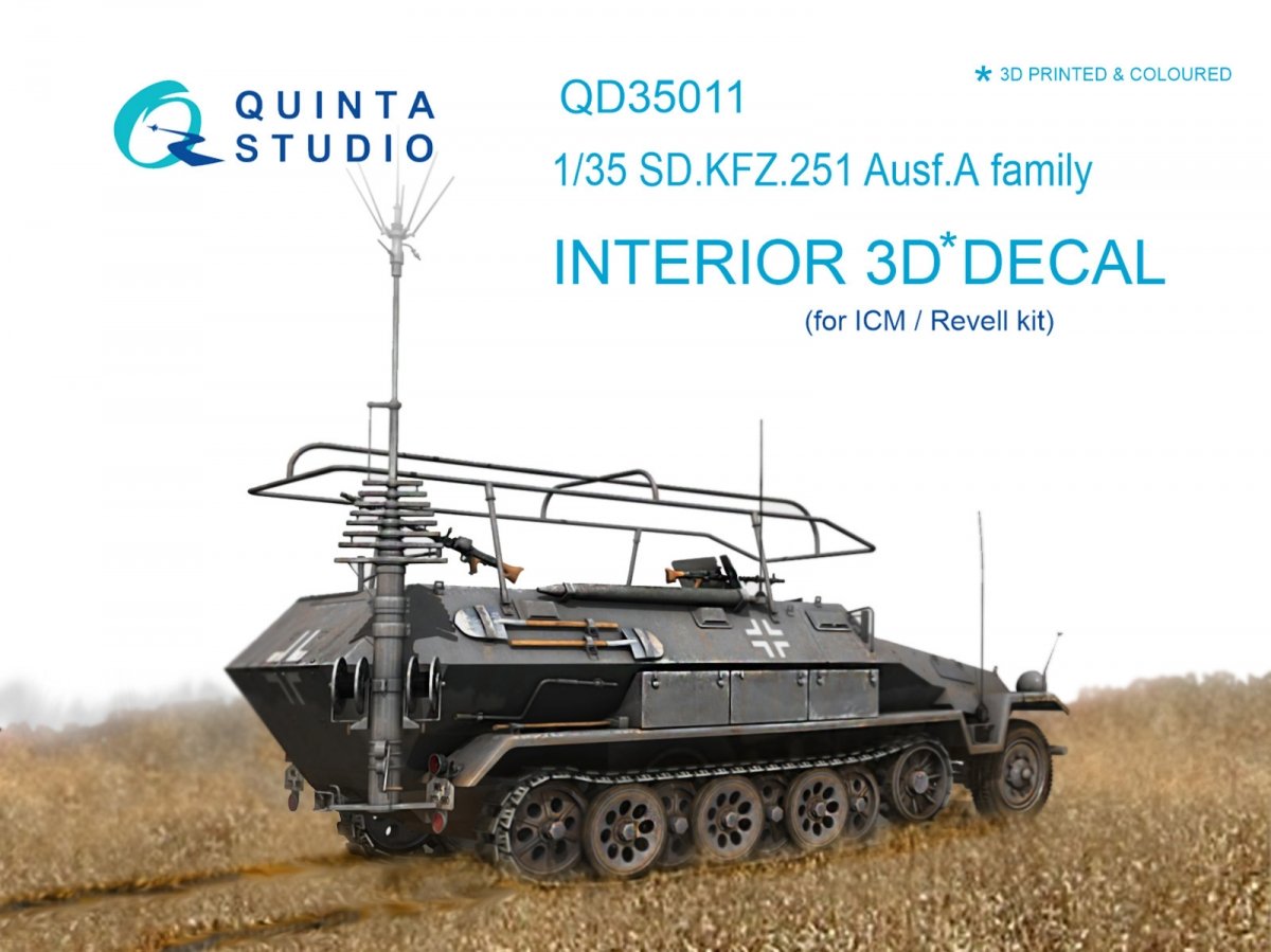 Quinta Studio QD35011 KFZ 251 Ausf.A 3D-Printed &amp; colored Interior on decal paper (for ICM kits) 1/35